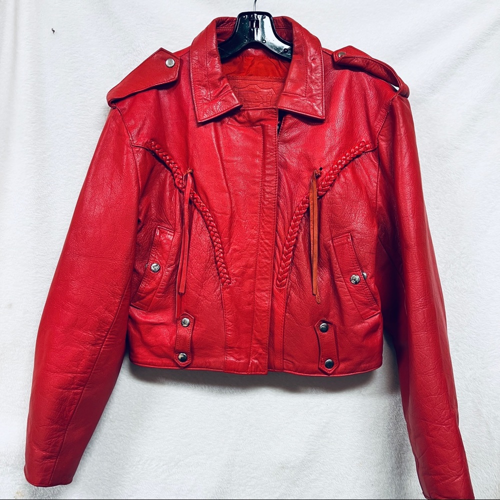 Moto jacket red leather NICE details extra-large EUC